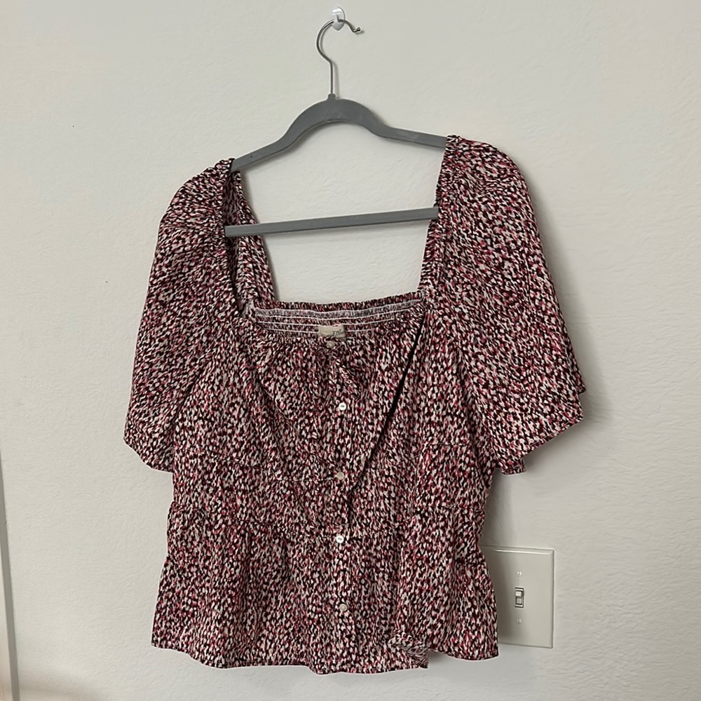 Universal Thread Red Puff Sleeve Peplum Blouse